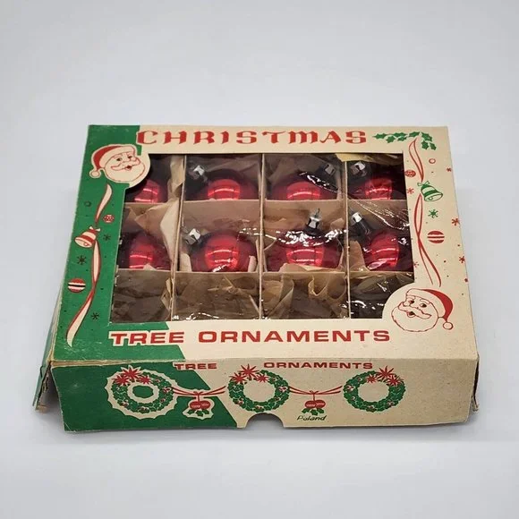 Set of 8 Vintage Mercury Glass Ball Christmas Ornaments Fantasia Poland Red - Picture 2 of 5